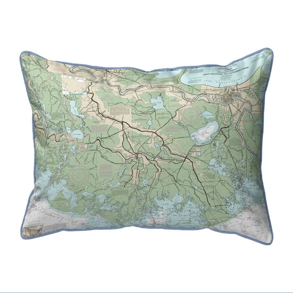 Betsy Drake SN11352TH 11 x 14 in. New Orleans to Calcasieu River, LA Nautical Map Small Corded Indoor & Outdoor Pillow