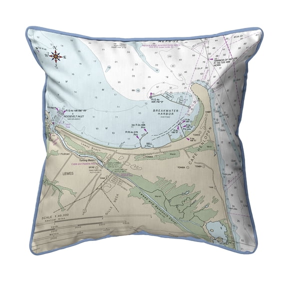 Betsy Drake SN12216LD 12 x 12 in. Lewes, DE Nautical Map Small Corded Indoor & Outdoor Pillow