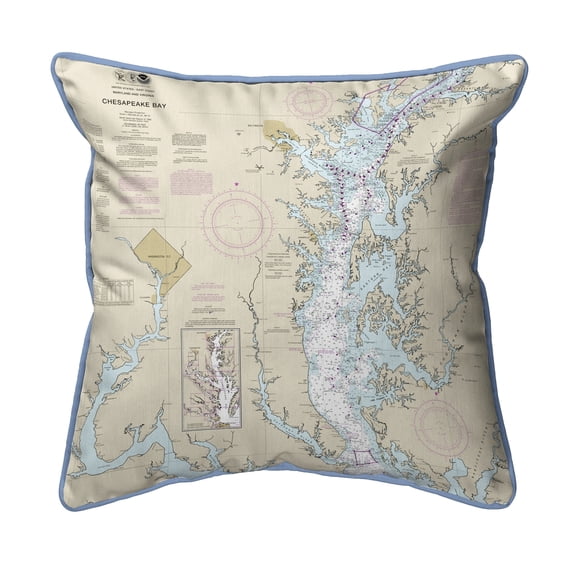 Betsy Drake SN12280N Chesapeake Bay - Rock Hall, MD & VA Nautical Map Small Corded Indoor & Outdoor Pillow - 12 x 12 in.