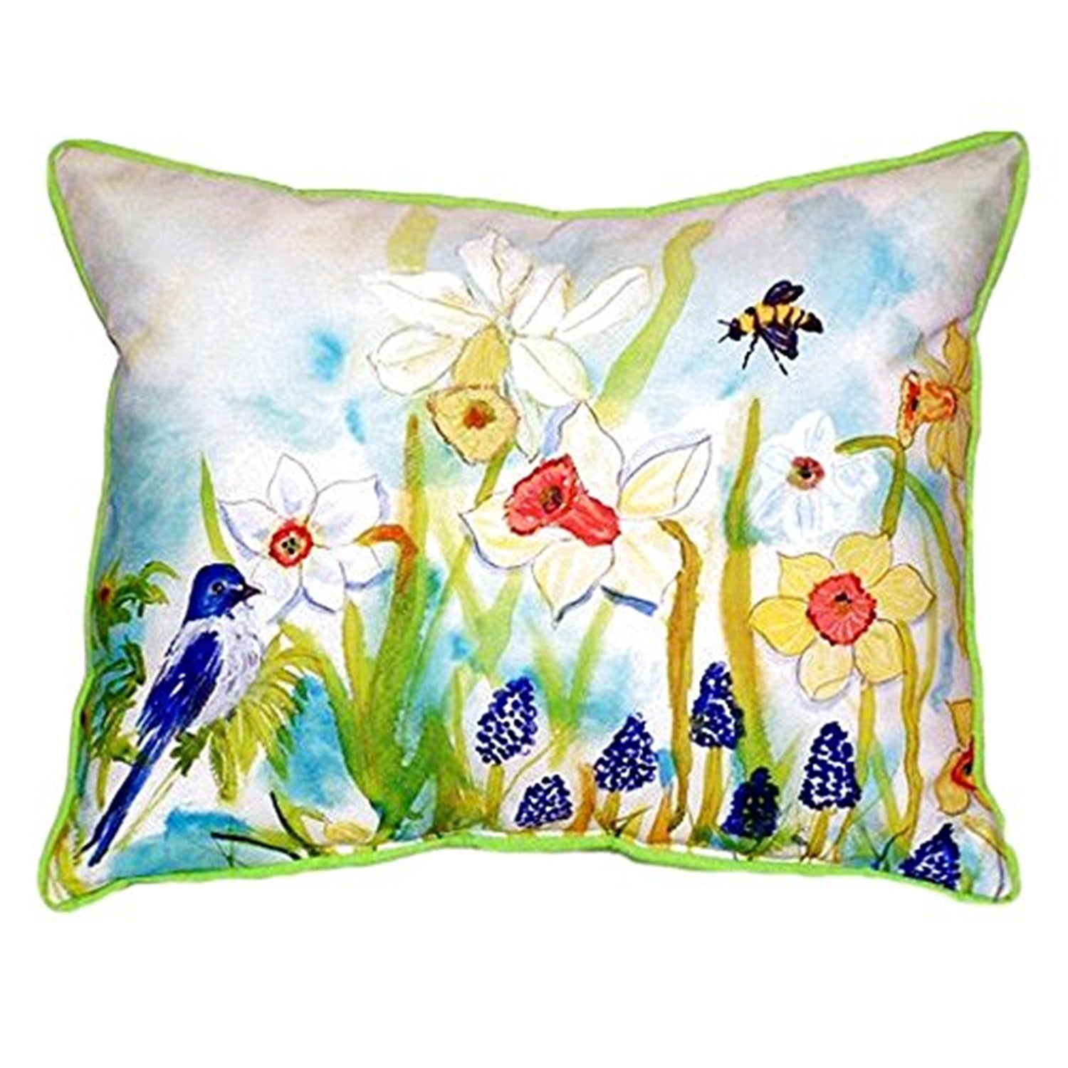 Betsy Drake SN167 12 x 12 in. Bird & Daffodils Small Indoor & Outdoor Pillow
