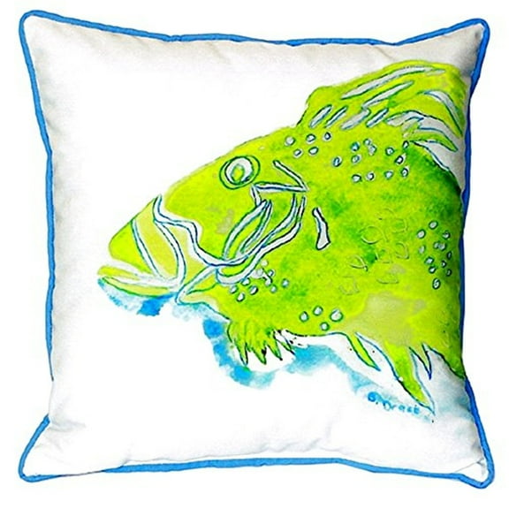 Betsy Drake SN303 12 x 12 in. Green Fish Small Indoor & Outdoor Pillow