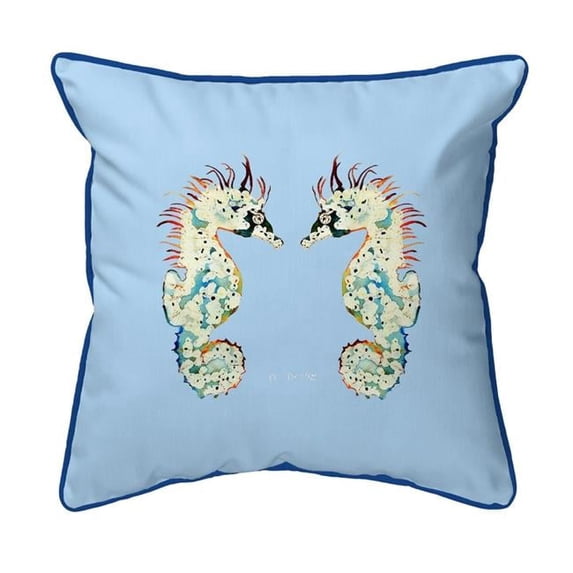 Betsy Drake SN388B 12 x 12 in. Betsys Seahorses Light Blue Background Small Corded Indoor & Outdoor Pillow