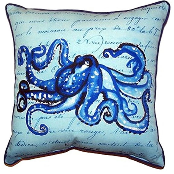 Betsy Drake SN534 12 x 12 in. Blue Script Octopus Small Indoor & Outdoor Pillow