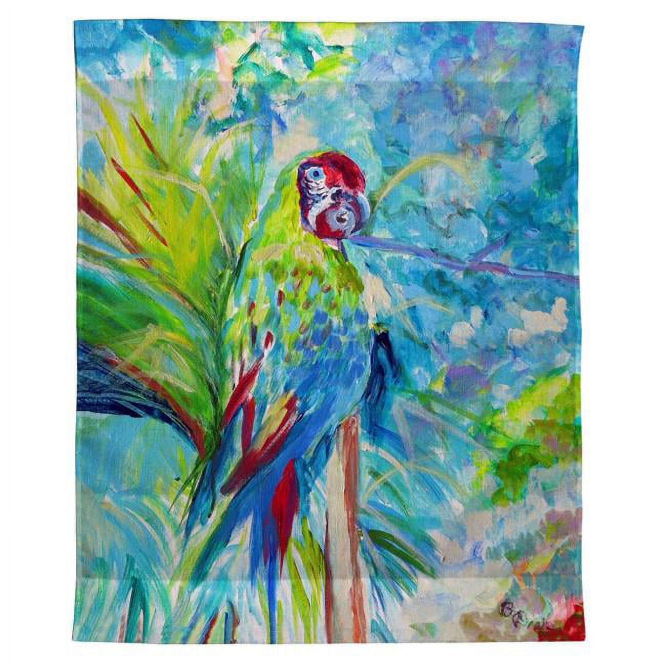 Vibrant Green Parrot Outdoor Wall Hanging Canvas 24x30