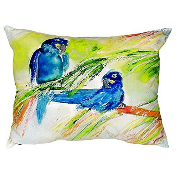 Betsy Drake Two Blue Parrots No Cord Pillow 16x20