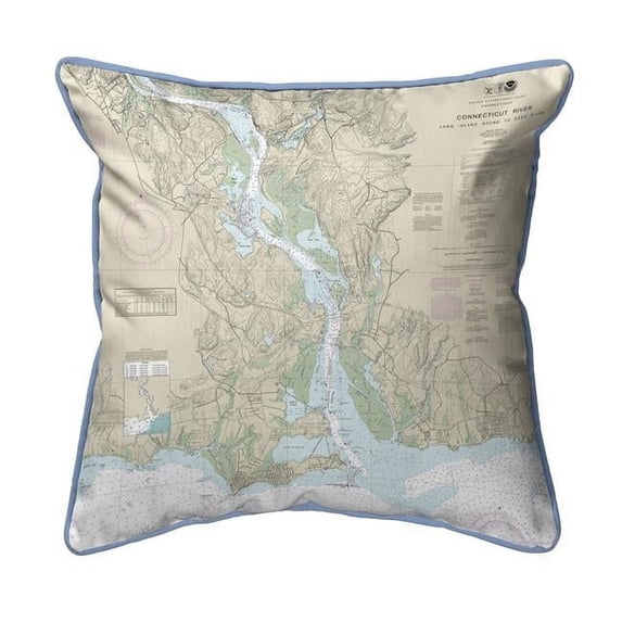 Betsy Drake ZP12375 22 x 22 in. Connecticut River, CT Nautical Map Extra Large Zippered Indoor & Outdoor Pillow