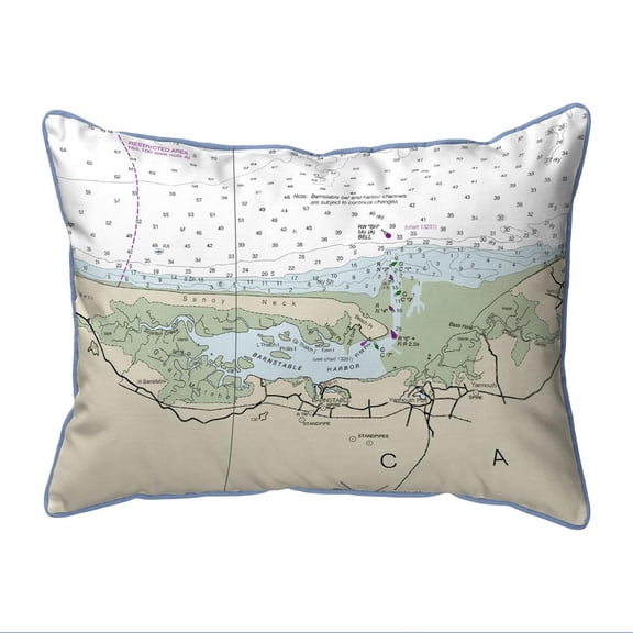 Betsy Drake Interiors Cape Cod - Sandy Neck, MA Nautical Map Extra Large Zippered Indoor/Outdoor Pillow 20x24