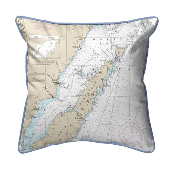 Betsy Drake ZP14902DC 22 x 22 in. Door County, Green Bay, WI Nautical Map Extra Large Zippered Indoor & Outdoor Pillow