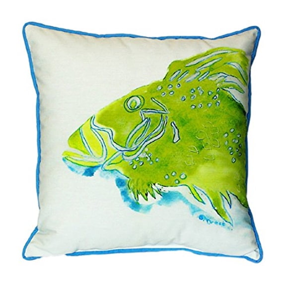 Betsy Drake  Green Fish Multicolor Polyester 22-inch x 22-inch Indoor/Outdoor Throw Pillow