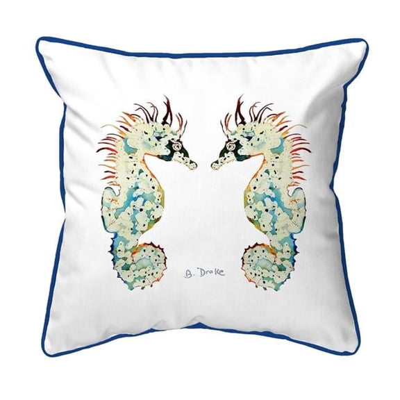 Betsy Drake ZP388W 22 x 22 in. Betsys Seahorses White Background Extra Large Corded Indoor & Outdoor Pillow