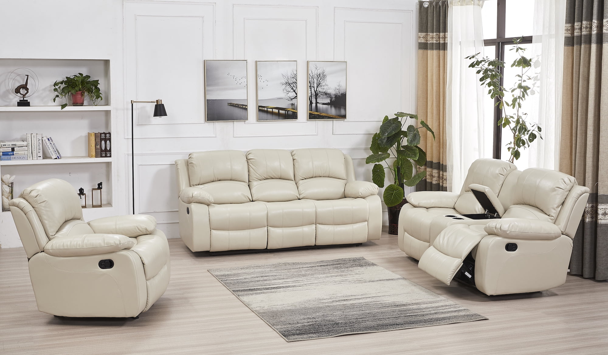 Betsy Furniture Bonded Leather Reclining Sofa Living Room 3 Piece