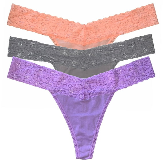 Betsy Johnson Women's Thong Panties 3 Pack Classic Lace Thong Panty Underwear, LAVCNTLSLV, S