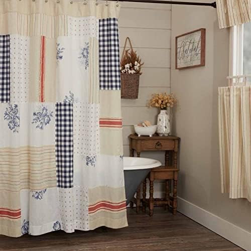 Betsy Patchwork Shower Curtain, 72" x 72", Farmhouse, Country, Patriotic, Primitive Americana Style Bathroom$$Home Decor, Kitchen, & Other