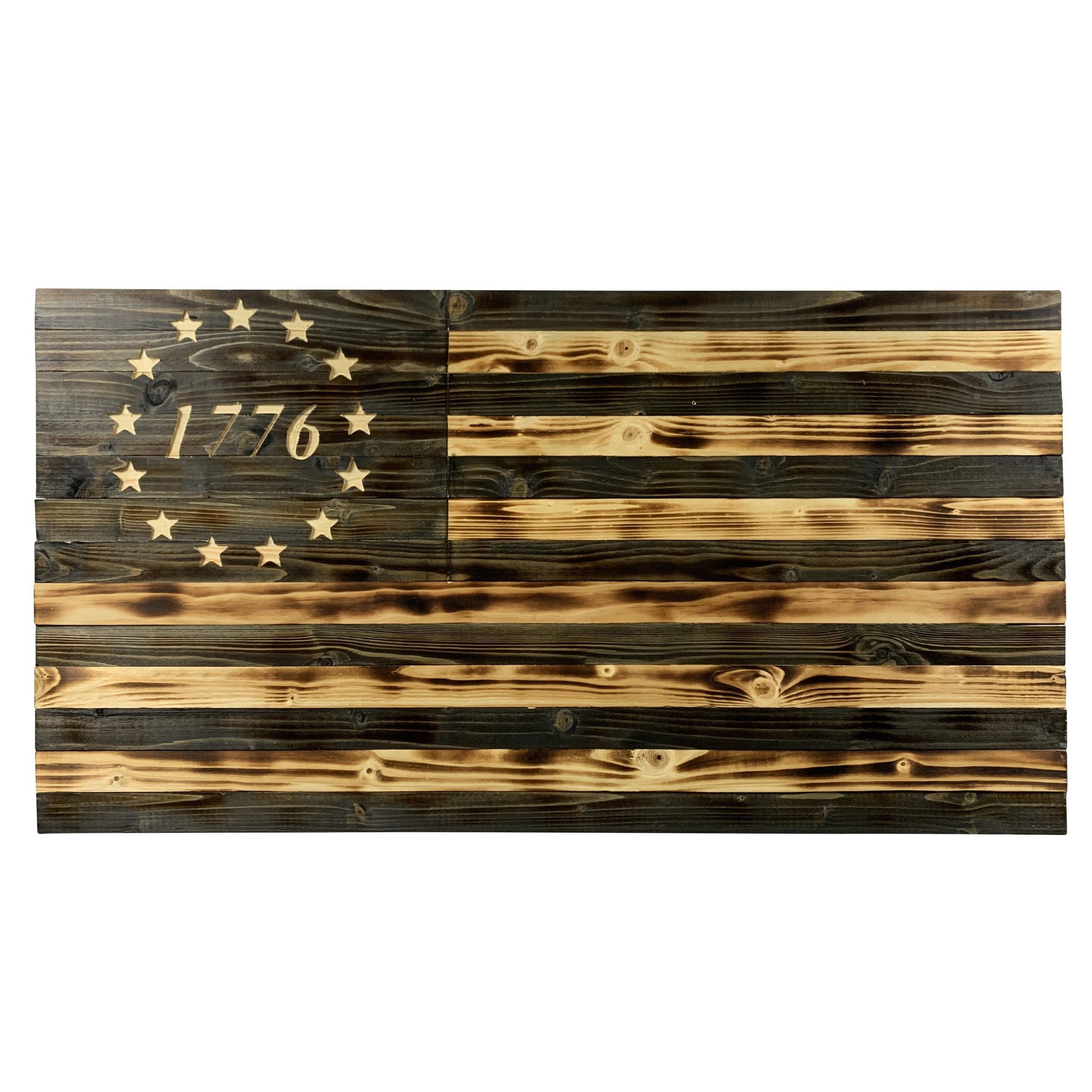 Betsy Ross 1776 Handmade Wooden Flag Natural Wood Finish Indoor Outdoor Patriotic Wall Art