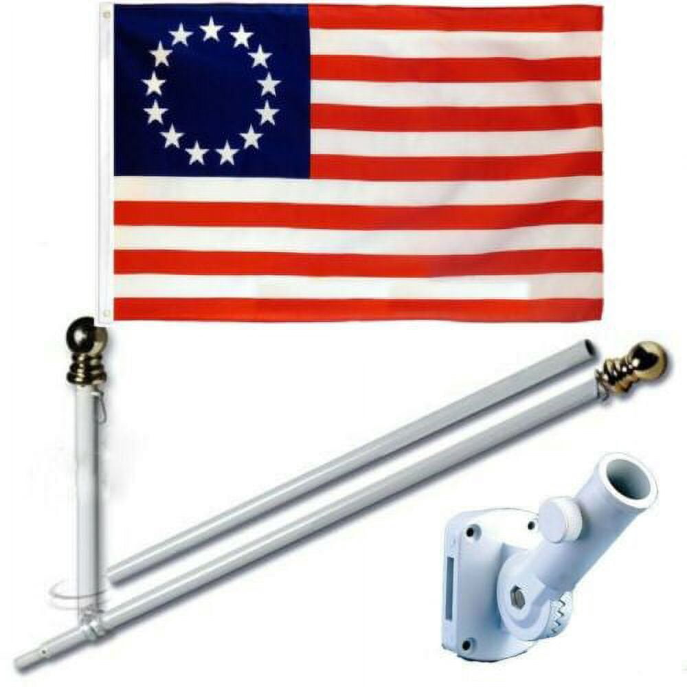 Betsy Ross 3 x 5 FT Flag Set w/ 6-Ft Spinning Flag Pole + Bracket (Tangle Free)