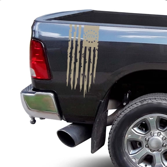 Betsy Ross Flag 1776 Distressed American USA US Flag Rear Truck Bed Vinyl Decal Sticker fits Most Pickup Trucks EUA Flag Rear Graphic Founding Fathers Flag 13 Stars (11" x 25", Beige)