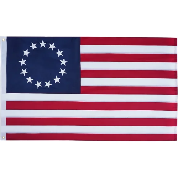 Betsy Ross Flag 3x5 Feet - Embroidery 13 Star Colonial American Flags with Brass Grommets 4th of July Decor Outdoor Banner - Heavy Duty Polyester
