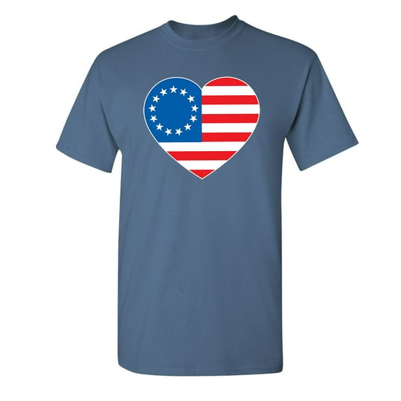 Betsy Ross Heart Shaped American Flag Novelty Humor Adult Graphic Tee Birthday Anniversary Christmas Gift Tshirt Funny Sarcastic T Shirt