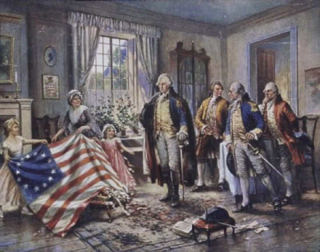 Betsy Ross Shows Washington the Stars and Stripes Edward Percy Moran (1862-1935American) Canvas Art - Edward Percy Moran (18 x 24)