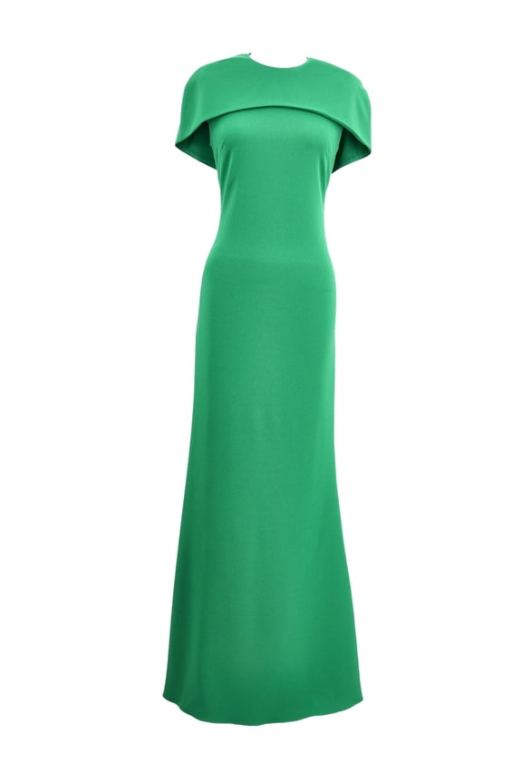 Betsy and Adam Shanice Cape Overlay Neckline Back Zipper Sheath Silhouette Floor Length Dress Color: GREEN, Size: 8
