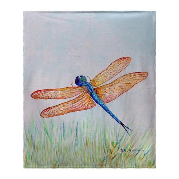 Betsydrake BK1045 50 x 60 in. Amber & Blue Dragonfly Fleece Blanket