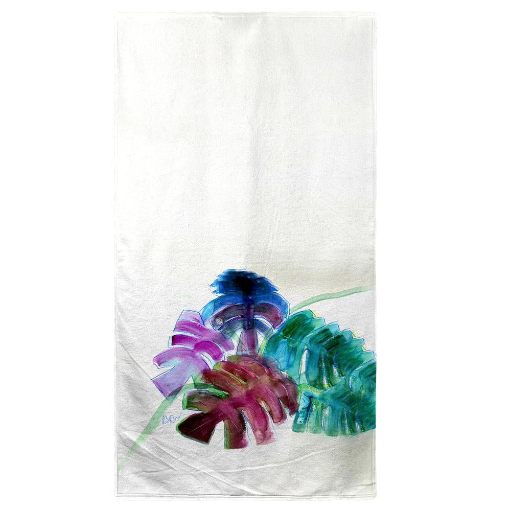 White Microfiber Monstera Leaves Quick-Dry Beach Towel