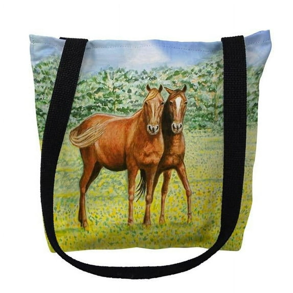 Betsydrake TY057S 13 x 13 in. Two Horses Tote Bag - Small