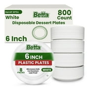 Betta 6-Inch Disposable Plastic Dessert Plates, White, 800 Count, Bulk Case, Microwave Safe (8 Pack Per Box x100)