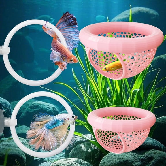 Betta Exercise Ring & Floating Hammock Set, Aquarium Betta Fish Training and Feeding Rings, Multi-Functional Floating Resting Bed, Decorative Accessories for Fish Tanks