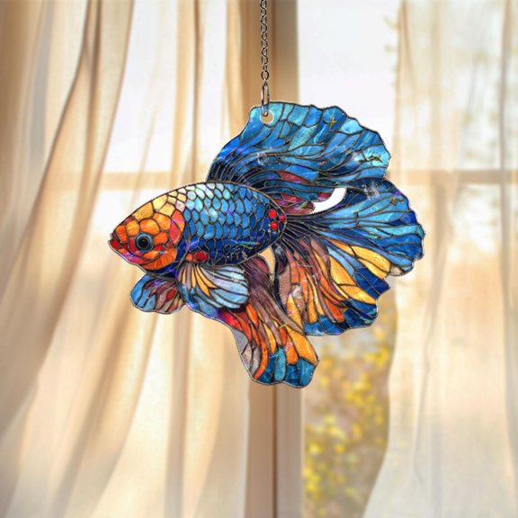 Betta Fish Acrylic Suncatcher Window Hanging Colorful Siamese 2D Flat Aquarium Lover Gift