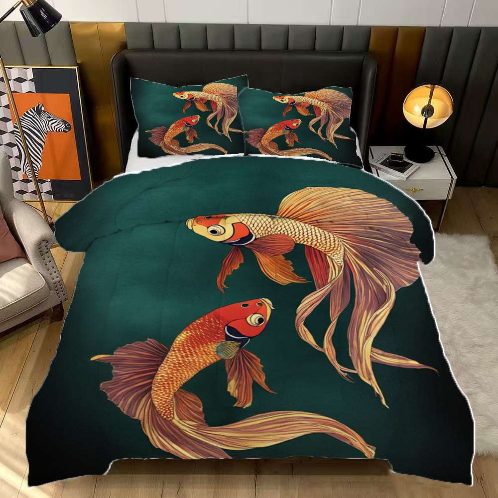 Comforter Fish Pattern Betta Fish Art Print Comforter Set King Size Bedding Set For Travl ...