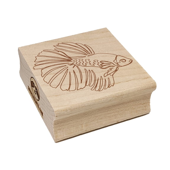Betta Fish Artsy Contour Line Square Rubber Stamp Stamping Scrapbooking Crafting - Large 2.75in