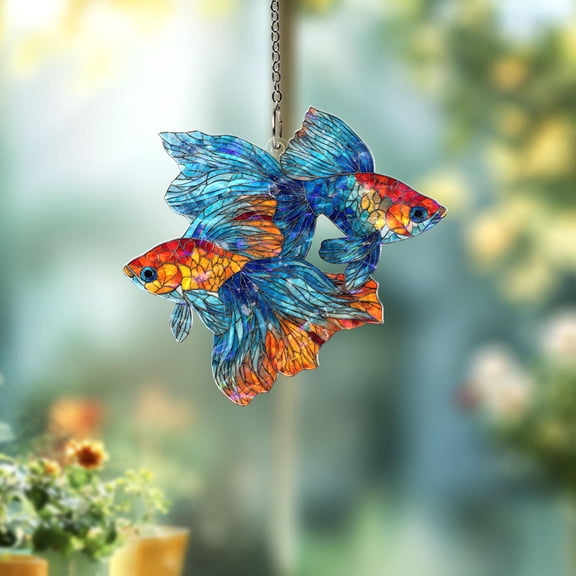 Betta Fish Colorful Siamese Fighting Fish Acrylic Suncatcher 2D Flat Window Hanging Ocean Decor