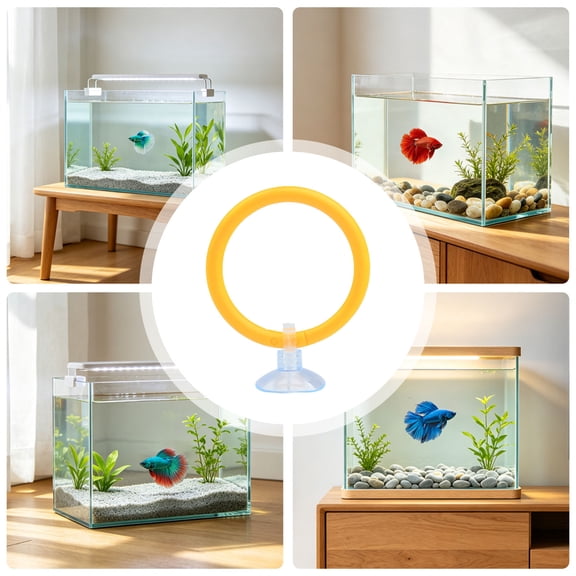 Betta Fish Exercise Ring Toy Set Aquarium Mental Physical Enrichment Decorative Floating Play Rings with Strong Suction Cups for Small Fish Tanks 2.2 in Yellow