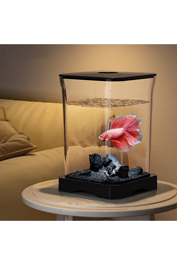 Betta Fish Tank 0.5 Gallon, Small Aquarium for Tabletop or Desktop Display, Compact Fish Bowl with LED Lighting, 4.6"x4.6"x7"