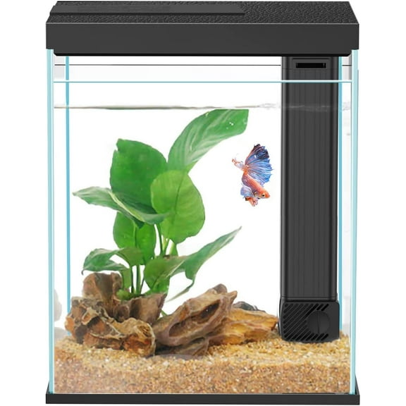 Betta Fish Tank, 2 Gallon Glass Aquarium Starter Kit, Small Fish Tank with Filter and Light.(White)