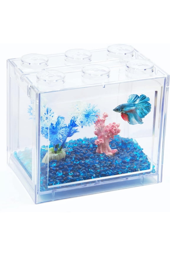 Betta Fish Tanks, Aquarium Tanks, Stackable Mini Fish Tank Aquarium Tank Kit, 3/5 Gallon Rectangular Fish Bowl with Aquarium Gravel Decoration, Cube Tank for Seaweed Balls Sea Monkeys, Clear