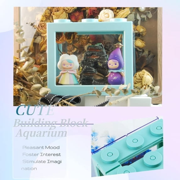 Betta Fish Tanks, Aquarium Tanks, Stackable Mini Fish Tank Aquarium Tank Kit, 3/5 Gallon Rectangular Fish Bowl with Aquarium Gravel Decoration, Cube Tank for Seaweed Balls Sea Monkeys, Baby Blue