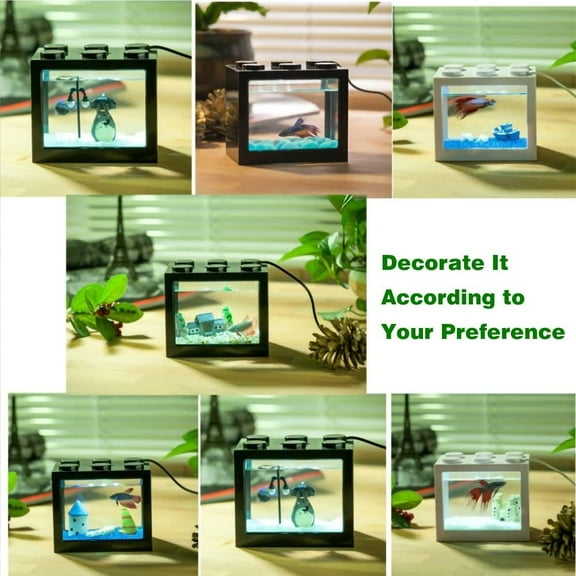 Betta Fish Tanks, Mini Fish Tank, Stackable Mini Fish Tank Aquarium Tank Kit, with Starfish Coral Decoration, Aquarium Gravel Decoration, Cube Tank for Office and Home Desk(Orange)