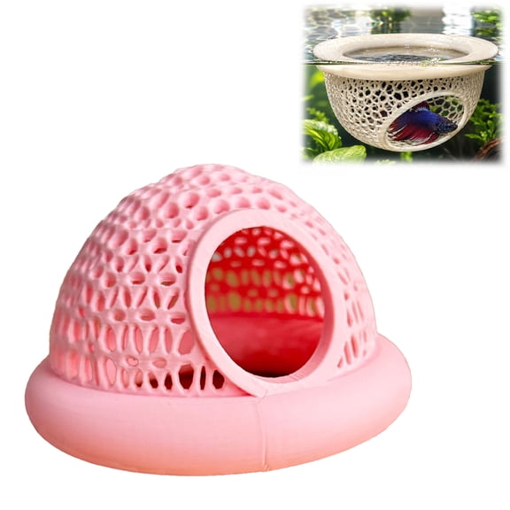 Betta Hammock, Betta Fish Hideout Cave with Feeding Ring, Floating Aquarium Decor, 3D Printed Resting Shelter for Small Fish (Pink, 1PC)
