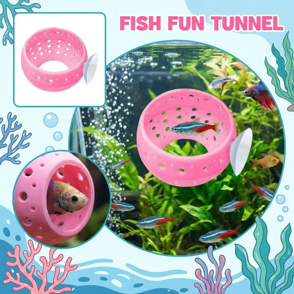 Betta Hideout Resting Spot with Filter Ball, Floating Log for Bettafish with Suction Cup, Betta Resting Spot, Float Aquarium Accessories, Aquatic Tunnel with Suction Cup Pink