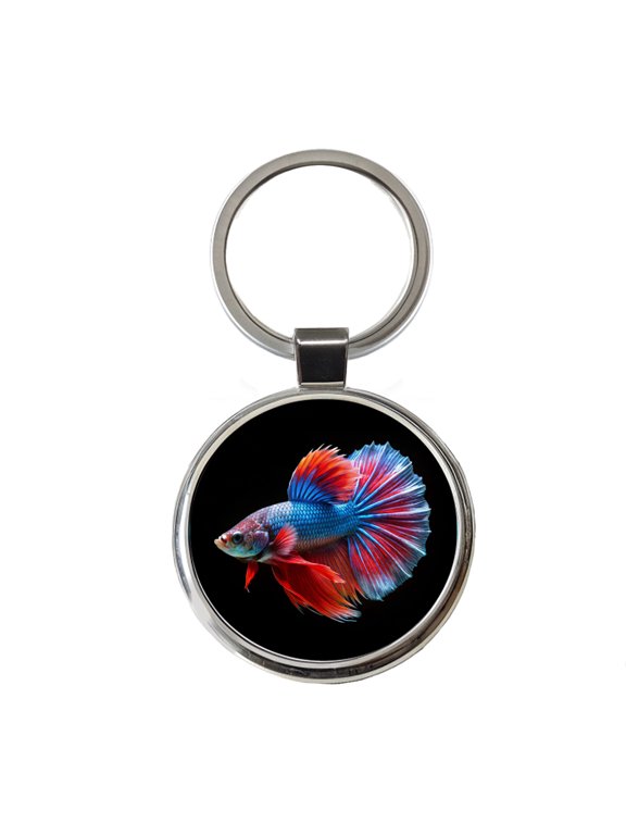 Betta Siamese Fighting Fish Metal Round Keychain