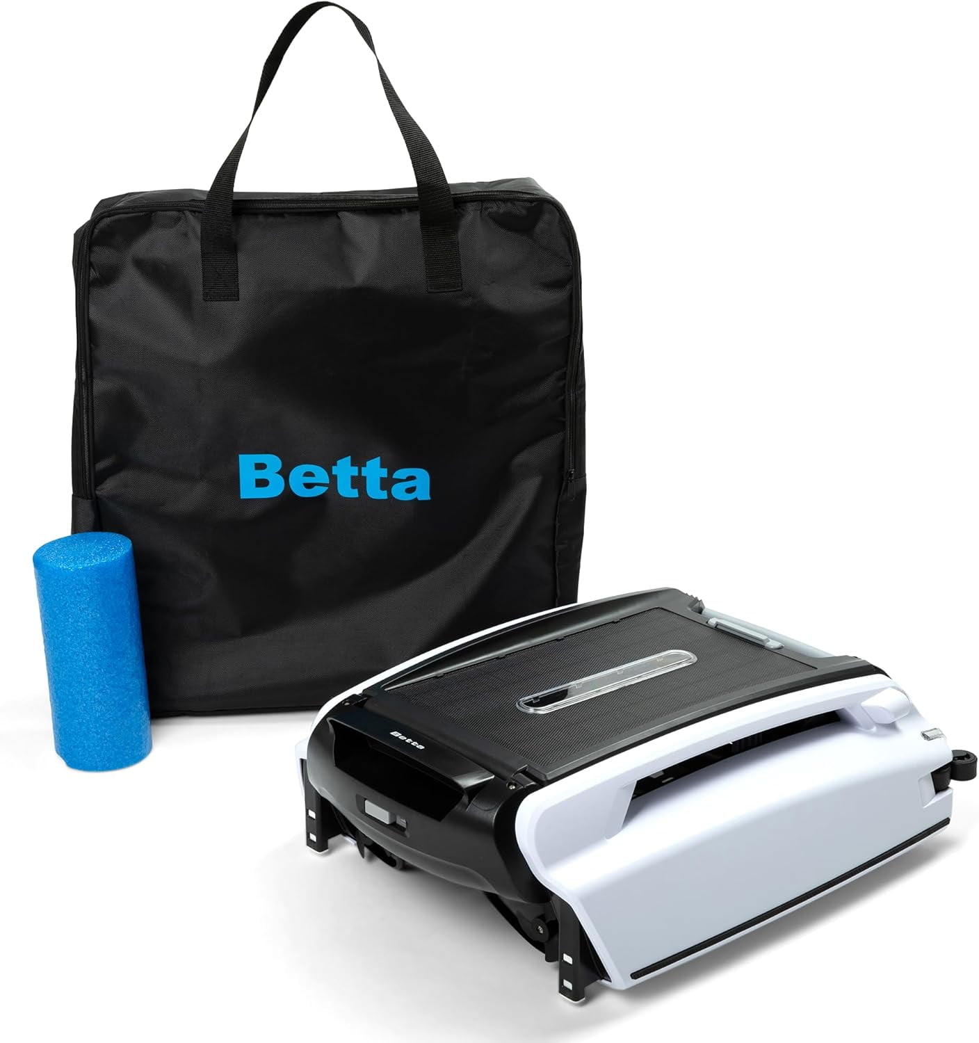 Betta Solar-Powered Robotic Automatic Pool Skimmer Cleaner with Carrying and Storage Bag, 30+ Hour Cleaning Battery, Pool Skimmer Anti-Stuck Foam Noodle, and Re-Engineered Twin SCT Motors (White)