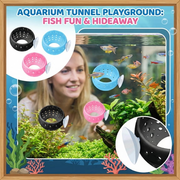 Betta Tunnel, Aquarium Fish Hideout with Suction Cup - Shrimp Cave Aquarium Decor for Small Fish, Shrimp, Guppy Hiding & Resting