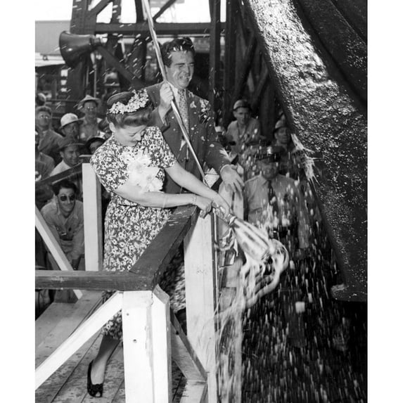 Bette Davis Christening A World War Ii Battleship History (18 x 24)