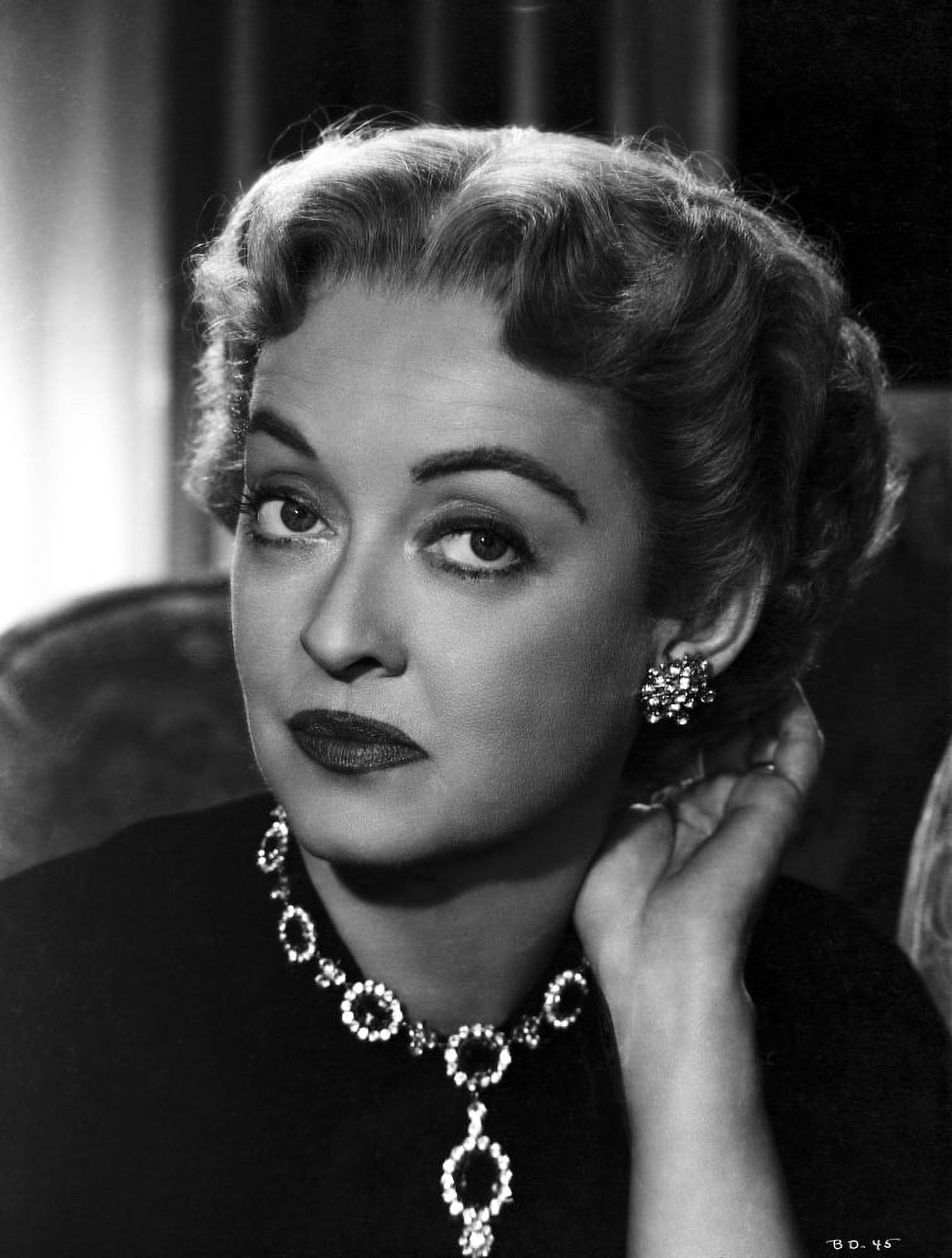 Bette Davis Portrait Hand on the under the Ear in Black High Neck Dress