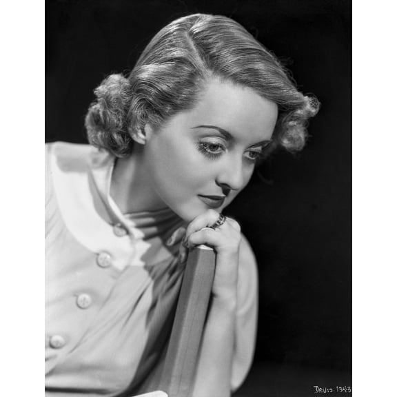 Bette Davis Portrait Holding an Object in White Shirt and Finger Wave Hairstyle Photo Print (8 x 10)