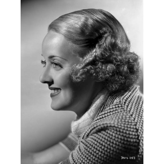 Bette Davis Portrait Side View smiling in Knitted Short Sleeve Shirt and Short Curls Photo Print (24 x 30)