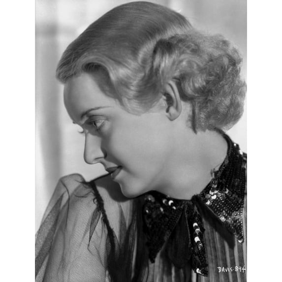 Bette Davis Portrait in Black Lined Dress s with Black Ribbon Looking to the Right Photo Print (24 x 30)
