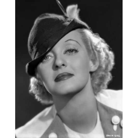 Bette Davis Portrait in Black Wool Hat Chin Up in White Suit Dress Photo Print (8 x 10)